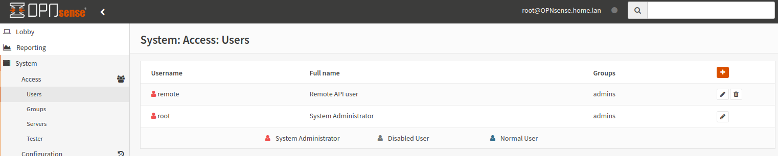 system -&gt; access -&gt; users